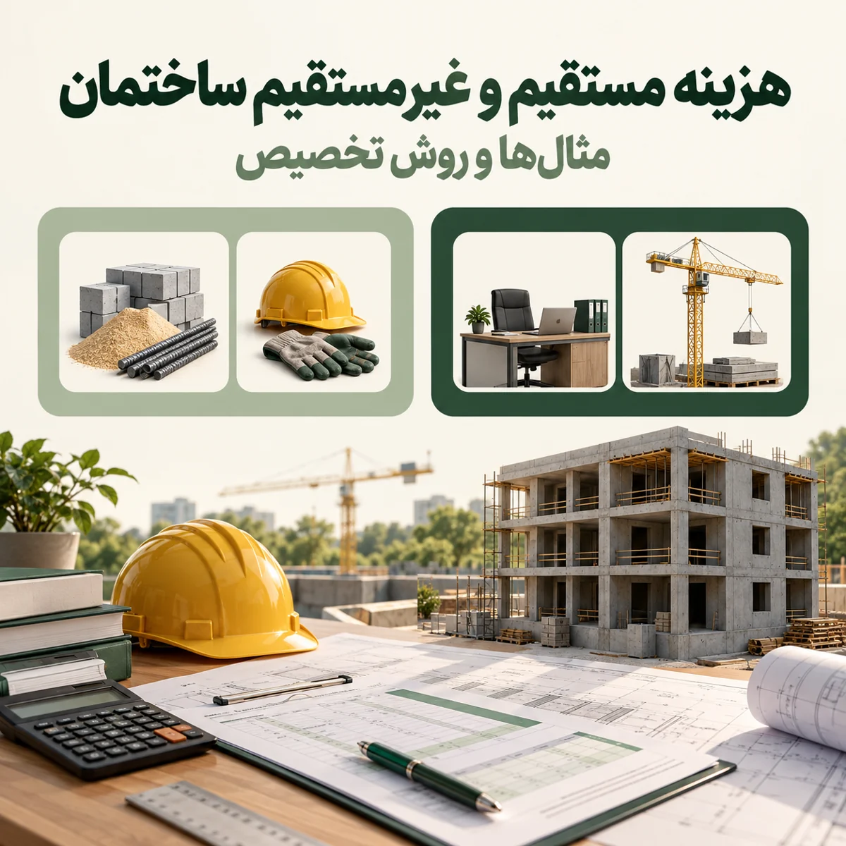 هزینه مستقیم و غیرمستقیم ساختمان با مثال مصالح، نیروی کار و هزینه پشتیبانی
